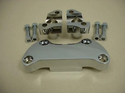 RISER SET 2" RISE 1" HANDLEBAR FRONT SKIRT TOP CLAMP HARLEY NO THREAD CHROME - Image 1 of 4
