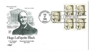 5 '86-'89 FDCs Hugo Black, Belva Lockwood, Julia Howe, Bill Cody,Philip Randolph - Picture 1 of 7