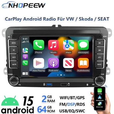 Android 15 Apple Carplay Autoradio FM RDS GPS Navi Für VW Polo 6R 6C V 2009-2017 - Bild 1 von 4