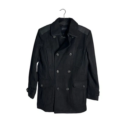 Abrigo Jack & Jones Lana Guisante Para Hombres Pequeño Negro Corto Trinchera Carrera Invierno NUEVO Foto 1 de 4