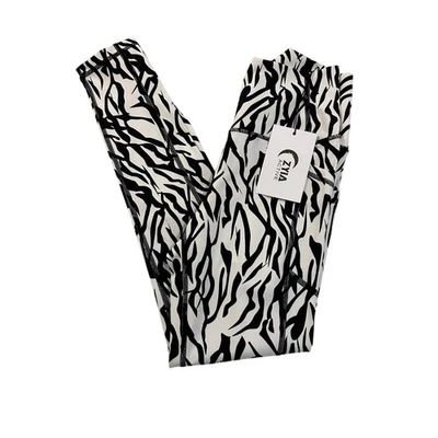 NWT ZYIA Active Black White Zebra Print High Waisted Athletic Leggings - Image 1 of 4