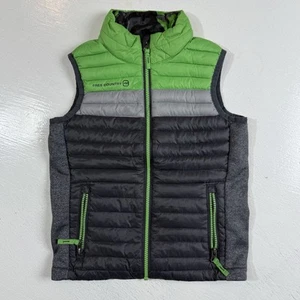 Free-Country Boy's XS 5-6 Ultra Lightweight Down Tech Zip Vest Pop Green & Gray - Picture 1 of 7