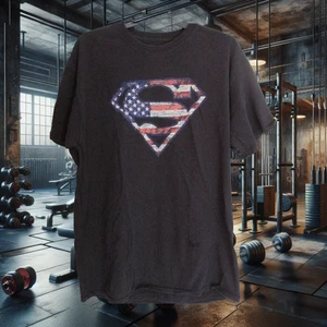 SUPERMAN PATRIOTIC BLACK T-SHIRT- Gym Shirt, Workout Shirt - Picture 1 of 1