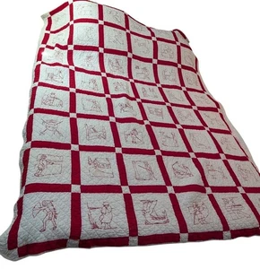 Rotarbeit Kolonial bestickt Quilt Anfang 1900 Zwilling 83x67 - Bild 1 von 21