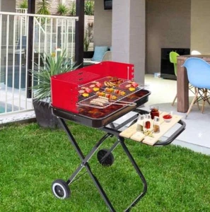 Outsunny Klappbarer Holzkohlegrillwagen mit zwei Rollen - Rot/Schwarz - 01-0559 - Bild 1 von 1