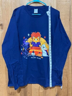 *Halloween Shirt* Port & Company Long Sleeve Shirt XL 100% Cotton Meow Meow - Image 1 of 4