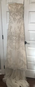 Vestido de novia LAZARO sin tirantes marfil con cuentas talla 2/4 nunca usado - Imagen 1 de 11