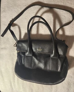 Kate Spade schwarze Lederhandtasche Handtasche umklappbarer Reißverschlussgriffe Umhängegurt - Bild 1 von 16
