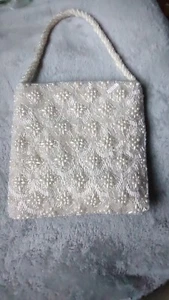 Vintage Hong Kong Hand Made Beaded Purse Ivory White - EXCELLENT CONDITION - Picture 1 of 5