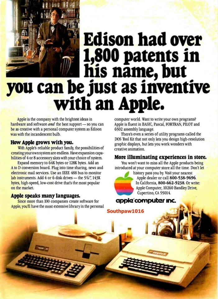 1981 Apple Computer "Just As Inventive As Edison" Classic Reprint Ad - Image 1 of 1