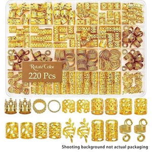 220pcs Dreadlock Hair Rings Adjustable Cuffs Clip Hair Braids Dirty Braids Bead - Picture 1 of 24