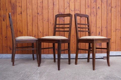 Dining Room Chair Art Deco Chair Upholstered Chair Bauhaus Wood Antique 30er 1/3 Cover