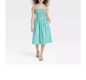 NWT A New Day Green Stripe Plus Size XXL Sundress 100% Cotton Shirred Bodice - Picture 1 of 5