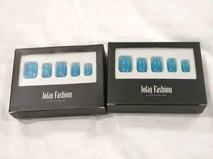 Glossy Teal Color False Nail Short Square Press on Nails 2 Pk- 24pcs Kits- New - Picture 1 of 8