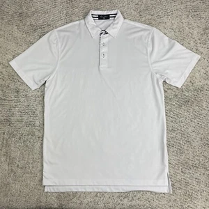 Byron Nelson Polo Mens Medium Golf Short Sleeve White Shirt Contrast Stripe Blue - Picture 1 of 8