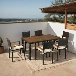 7 Piece Wicker Garden Furniture Set Patio Dining Set Outdoor Table Chairs Set - Picture 1 of 11
