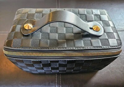 Cartera de mano con cremallera de cuero sintético a cuadros utilitaria con múltiples bolsillos Foto 1 de 4