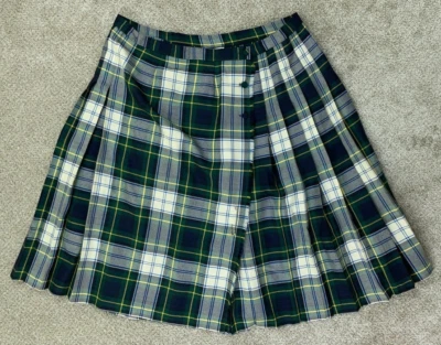 Scottish Kilt para mujer 22 verde blanco azul amarillo tradicional pura lana virgen de colección Foto 1 de 4