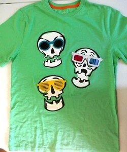 Funny Skulls w/Fabric Sunglasses Green Halloween/Party Kids Shirt Sz XL (14-16) - Picture 1 of 3