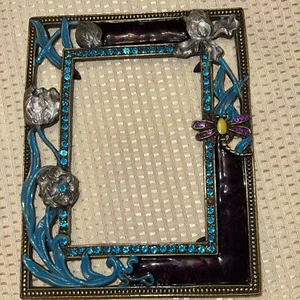 Bilderrahmen Metall Blumenmuster Türkis Strasssteine hängender Stil hält 4 Zoll P - Bild 1 von 8