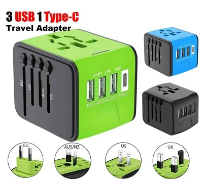 Universal Travel Adapter 150+ Countries w/ 4 USB Ports (3A+Type C) - FCC CE ROHS - Image 1 of 4
