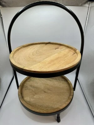 Crate & Barrel Galvanized Metal 2 Tier Round Tray Farm House Decor Serve Ware. - Image 1 of 4