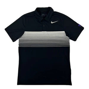 Men's Nike Golf Mobility Speed Polo Shirt Black White Stripes S TCU Horned Frogs - Picture 1 of 9