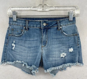 TRACTR Shorts Youth 14 Cut Off Distressed Raw Fringed Medium Washed Denim Blue - Picture 1 of 15