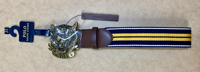 Polo Ralph Lauren Acrílico Tigre Hebilla Rayas Cinturón Amarillo Azul Marino Hombre’s Talla 32 Foto 1 de 4