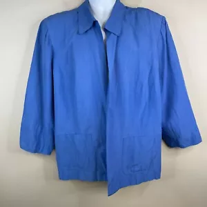 Coldwater Creek Womens Open Front Jacket Blazer Size 3X Blue SILK LINEN Boxy - Picture 1 of 12
