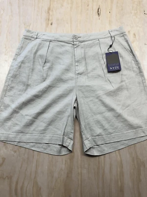 NYDJ 亚麻混纺短裤 16 女式休闲短羽毛棕褐色全新带标签 — 第 1/4 张图片