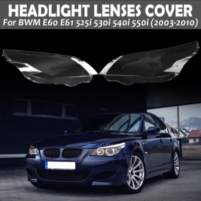 Pair For BMW E60 E61 520i 525i 530i 545i Clear Headlight Lens Cover Lamp Shade Foto 1 de 4