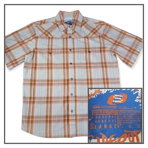 Sideout Plaid Bright Western Button Up Pearl Snap Shirt Flap Pockets Orange L - Picture 1 of 13