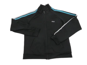 Womens Black Running Jacket Size Large Windbreaker Full Zip Track Coat Fila Logo - Picture 1 of 9