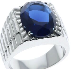 12 Carat Oval Blue sapphire simulated mens ring 316 Stainless Steel size 11 T56
