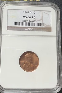 1948-D 1C Lincoln Wheat Cent NGC MS 66 RD - Picture 1 of 2