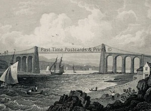 c1830 impresión antigua ANGLESEY - PUENTE MENAI por Gastineau - Imagen 1 de 3