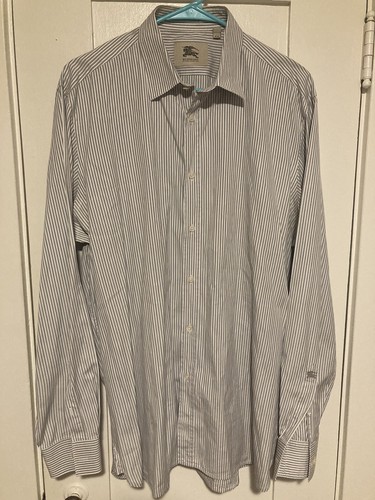 Camicia abito Burberry 100% cotone a righe con logo ricamato polsino taglia 17 43 (XL)