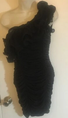 VESTIDO LARGO VINTAGE FREDERICKS OF HOLLYWOOD BOMBSHELL SEXY NEGRO CON VOLANTES Foto 1 de 4