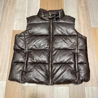 Chaleco acolchado de cuero marrón Polo Ralph Lauren para mujer talla 18W RTL $495 Foto 1 de 4