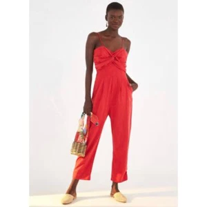 Farm Rio Cherry Red Linen Jumpsuit Size Large - Picture 1 of 14