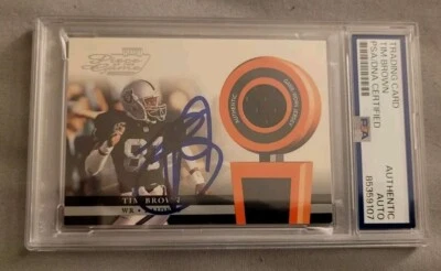 Tim Brown signed autographed 02 Playoff Football Jersey Card IP auto PSA Raiders - Image 1 of 3