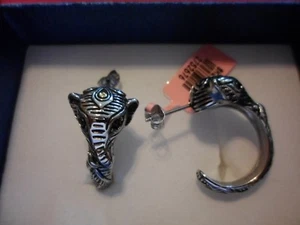 Black Sapphire Stainless Steel Elephant J-Hoop Earrings-0.20 Carats - Picture 1 of 3