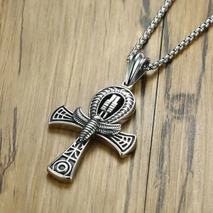 Altägyptische Herren-Halskette mit Ankh-Kreuz-Anhänger, Edelstahlkette Neu - Bild 1 von 5