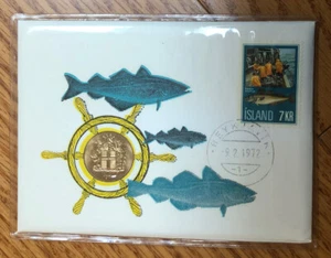 1971 ICELAND 1 Krona UNCIRCULATED Coin With Stamp & 99 Company First Day Cover - Picture 1 of 2