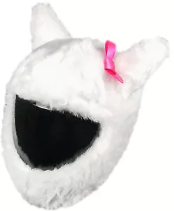 FUNNY HEEDS FULL FACE MOTORCYCLE HELMET COVER CRAZY MOTORBIKE WHITE CAT EARS - Picture 1 of 4