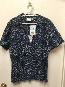 City-Girl-Country-Girl Übergröße 3X neu mit Etikett marineblau Blumenmuster Baumwolle/Elasthan dehnbar SS Top - Bild 1 von 8