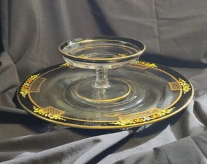 Vintage Cheese and Cracker Bohemian Hand Painted 10 Inch Plate 5 Inch Compote - Picture 1 of 6