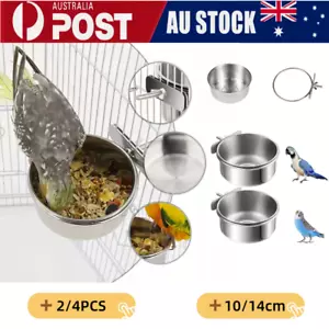 2/4x 10/14cm Parrot Pet Stainless Steel Food Water Bowl Bird Feeder Crate Cage - Picture 1 of 22