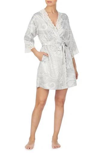 Bata envolvente de encaje satinado Ralph Lauren SM LN41739 gris cachemira 95270 nueva con etiquetas Foto 1 de 1